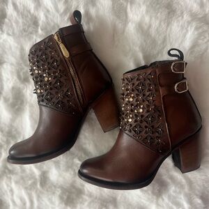 Brown Floral Ankle Boots